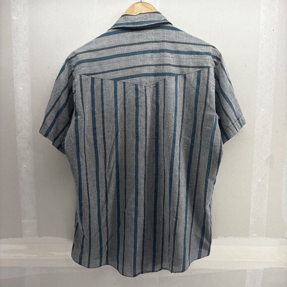 Vintage Ely Plains Shirt Mens L Green Striped Western Pearl Snap 90s READ - Picture 3 of 7